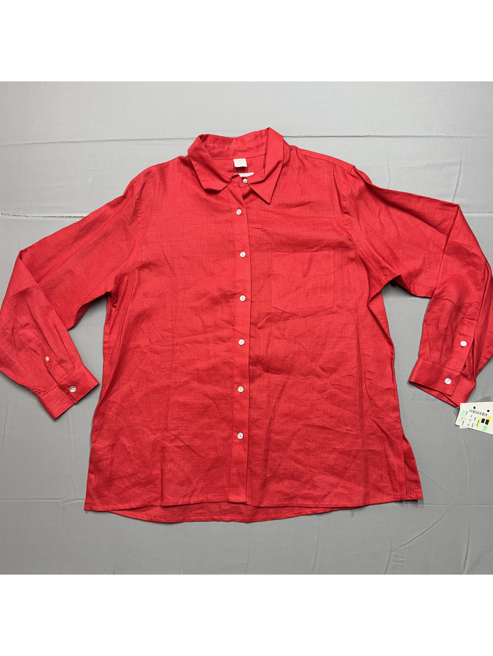 David N. Women's Button Down 100% Linen Shirt NWT Adult XL Red Coastal Vintage
